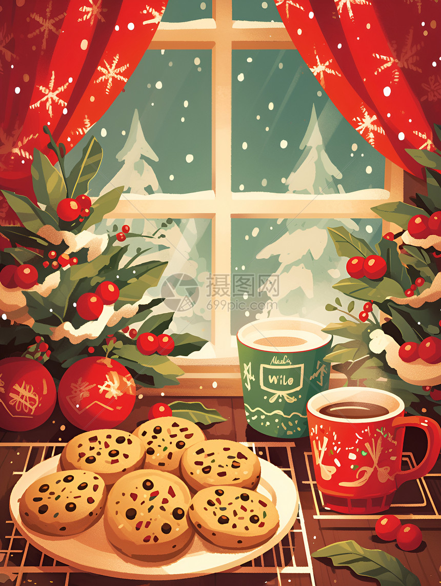 窗台下的圣诞饼干图片