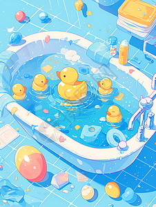 石板浴浴室里的鸭子插画