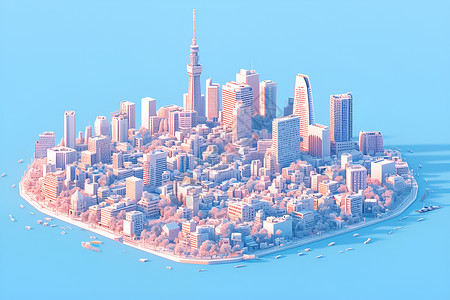 帆船模型城市的建筑模型插画