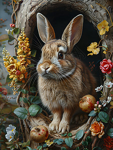洞口的小兔子背景图片