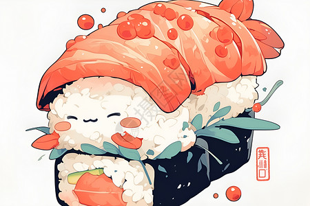 三文鱼寿司摞在一起的美味寿司插画