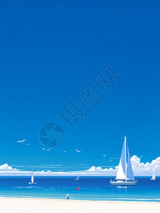 海洋帆船蓝天下的帆船插画