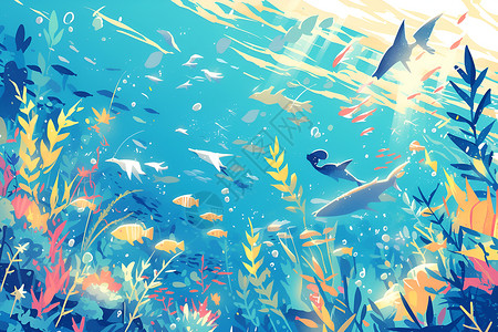 多彩的海底鱼群背景图片