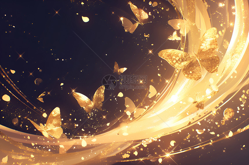 黄金蝴蝶飞舞于暮光中图片