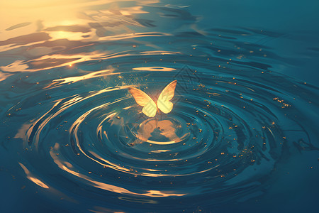 金色蝴蝶虐过水面高清图片