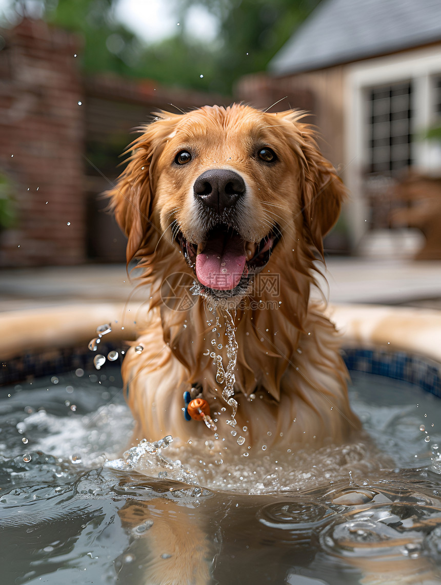 玩水的可爱小狗图片