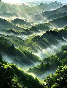 云雾缭绕的山峦背景图片