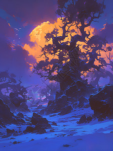 幻境的孤树背景图片
