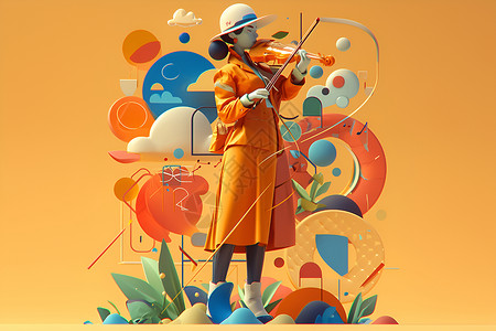 拉小提琴的礼帽女子背景图片