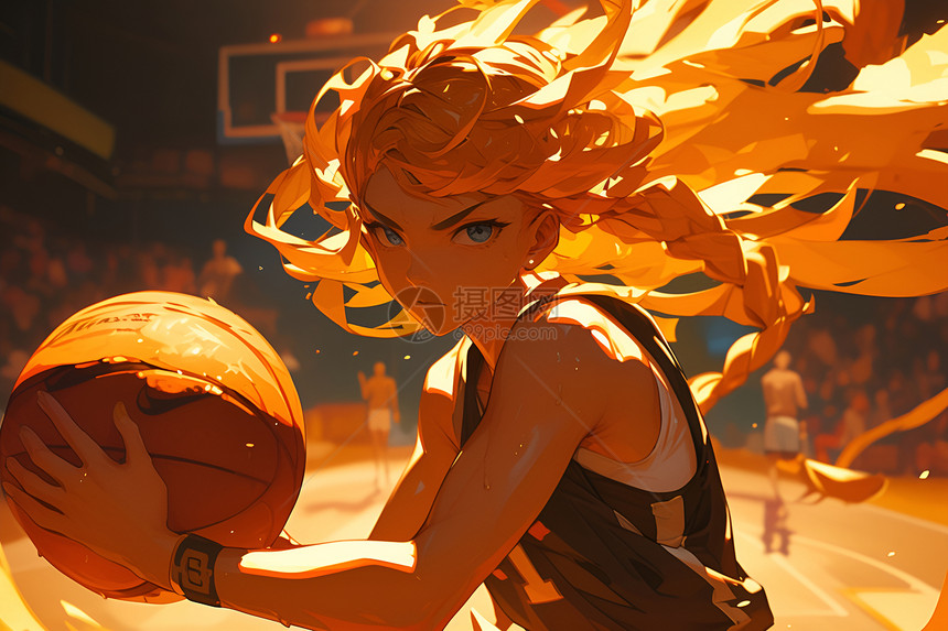 拿着篮球的少女图片