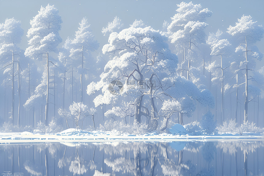 冰湖倒映冬季之美图片