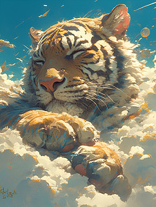 天空下的老虎插画背景图片