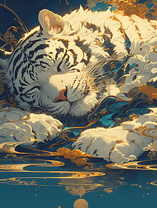 老虎的唯美插画艺术背景图片
