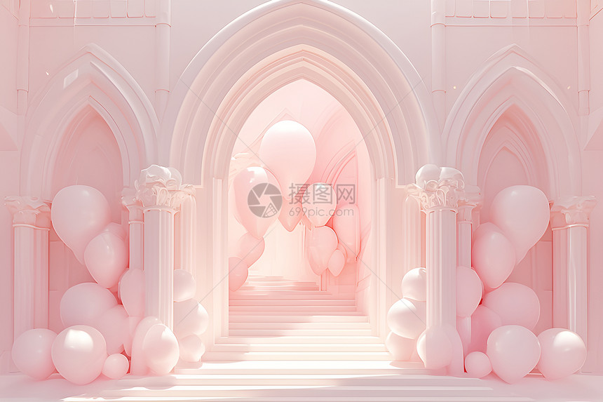 粉色气球廊道图片