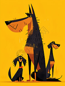 黑狗可爱插画背景图片