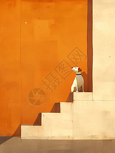 红墙黑瓦狗狗相伴红墙背景插画
