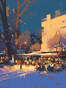 春夜街头咖啡馆背景图片