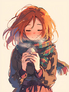 冬季少女冬天拿着烤地瓜的女孩插画