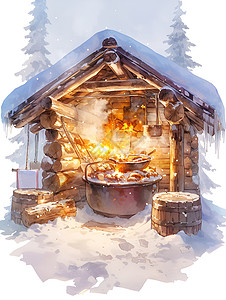 冬天的厨房背景图片