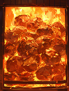 炉子里的烤红薯背景图片