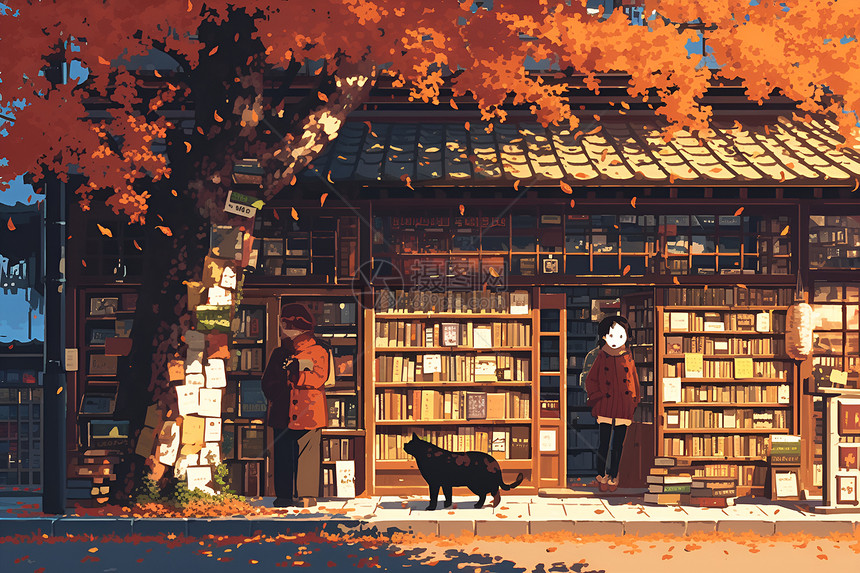 秋意中的街边书店图片