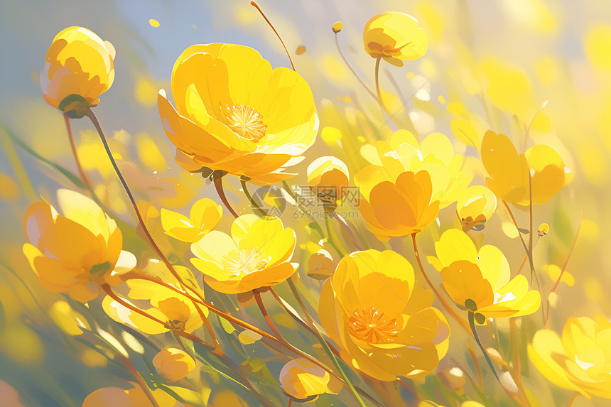 黄花绽放在草地上图片