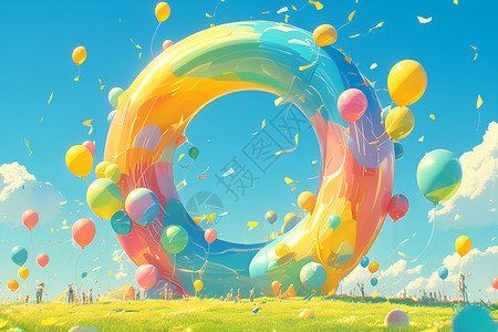 田野上的七彩气球背景图片