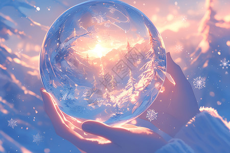 水晶球音乐盒神奇冰雪世界的美插画
