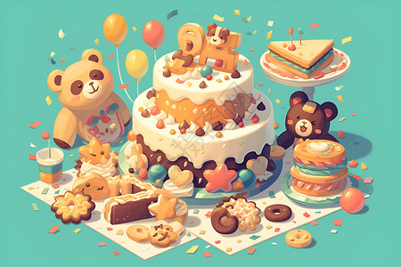 生日蛋糕小熊饼干高清图片