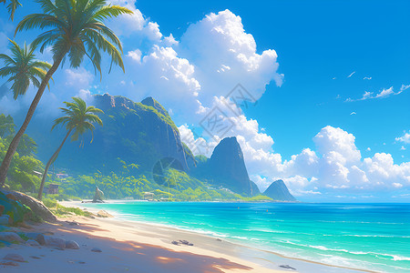 美丽的海洋美丽热带海滩插画