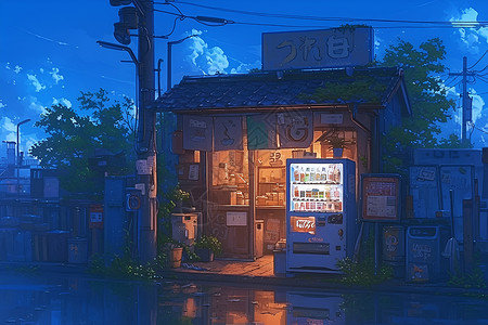 夜晚的小店背景图片
