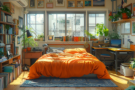 明亮温馨的卧室背景图片