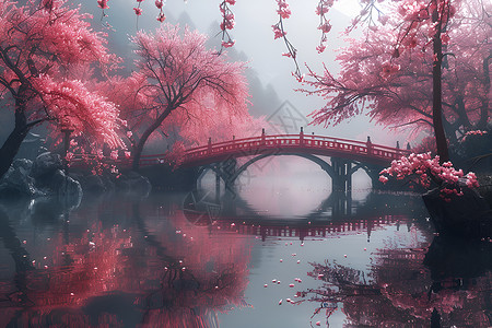 樱花桥下的浪漫时刻背景图片