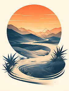 沙漠沙丘沙漠旅程插画