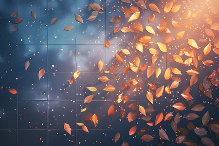 落叶铺满的人行道背景图片