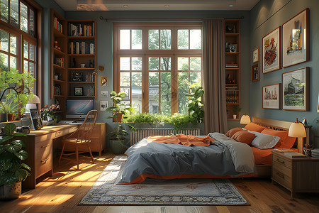 宽敞明亮的卧室背景图片