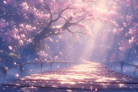 梦幻的桃花桥背景图片