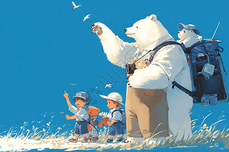 熊和孩子的冒险背景图片