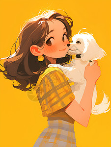 可爱的卡通女孩和小狗背景图片