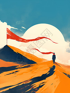 徒步旅行者在沙漠中插画