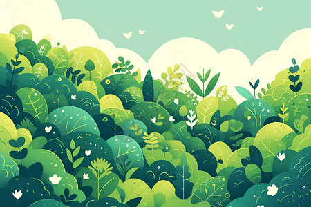 肥美鲜活鲜活的绿色森林插画