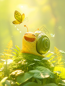 绿植logo悠翠蝴蝶和小蜗牛插画