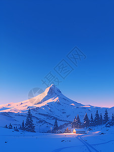 雪山晚景插画背景图片