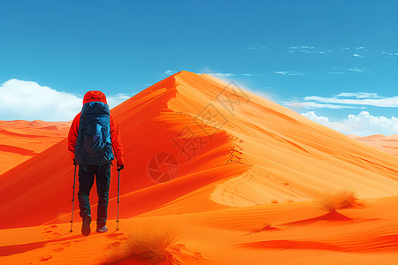 沙漠中的徒步者插画背景图片