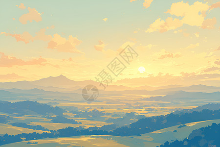 山顶日出风景日出时的山谷插画