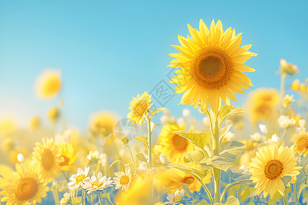 夏日绽放的向日葵背景图片