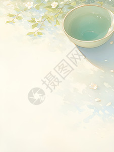 菊花茶杯阳光照耀的青瓷杯插画