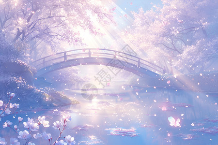 桥上樱花如诗背景图片