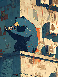 楼顶的灰熊背景图片