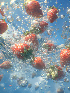 漂浮果汁水中漂浮的草莓插画